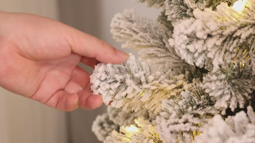 4/5/6/7.5/9FT 2025 Pre-Lit Snow Flocked Christmas Tree with Remote Control, Deluxe Hinged Design