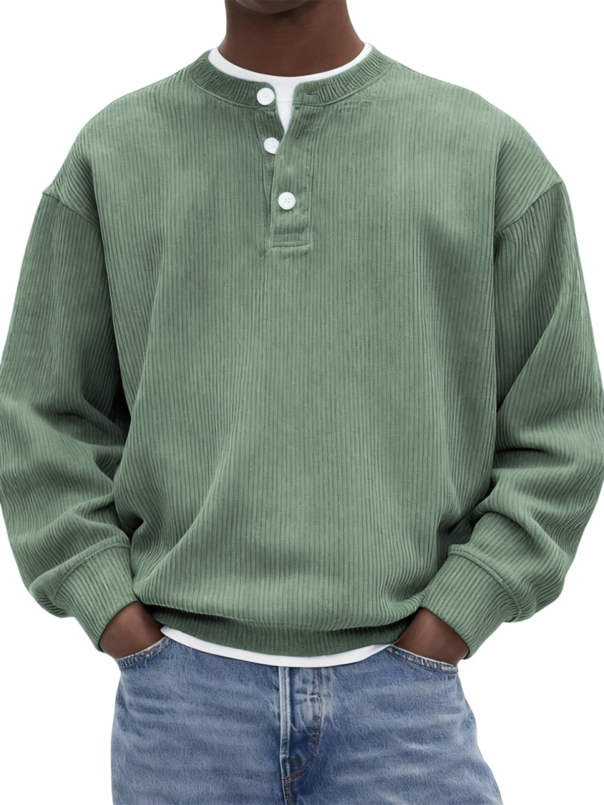 Men’s Corduroy Ribbed Henley Pullover – Comfortable, Stylish & Warm for Men