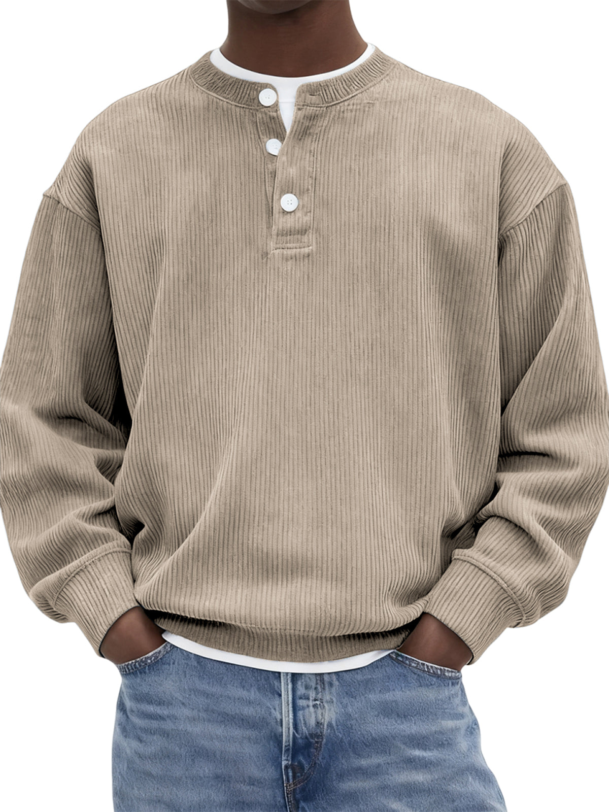Men’s Corduroy Ribbed Henley Pullover – Comfortable, Stylish & Warm for Men